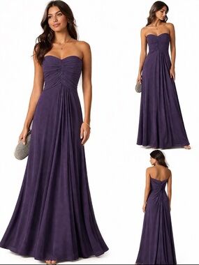 David’s Bridal Plum Strapless Dress A-Line Formal Gown Size 4